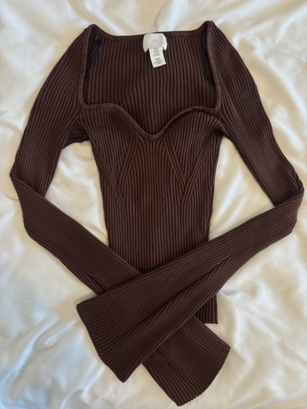 H&M Chocolate Brown Ribbed Knit Top